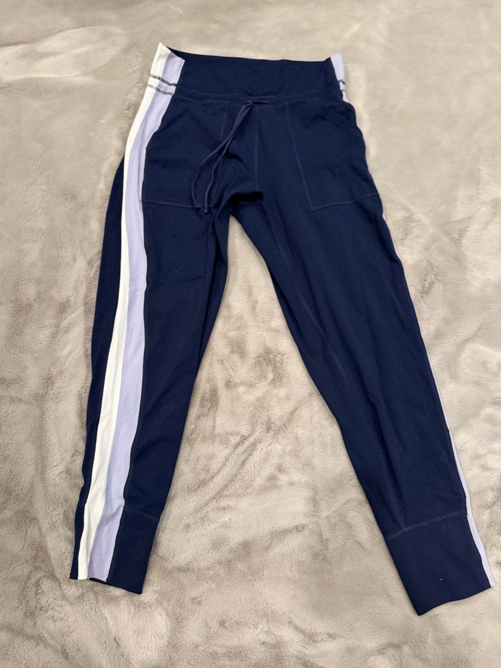 FP Movement Never Better Ringer Slim Joggers Midnight Navy Purple Stripe Size M